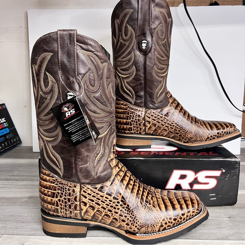 Rancho Semental Honey Caiman Belly Western Boots Mens 9.5 Leather Cowboy NWT